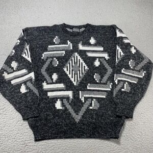 New Era Sweater Mens Large Gray Aztec Geometric Knit Crewneck Pullover USA‎